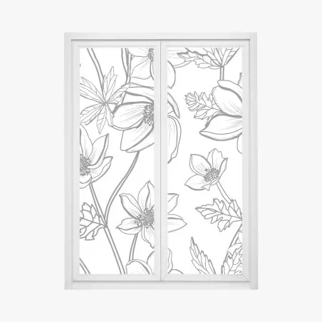 Pegatina para ventana dibujo floral lineal en blanco y negro – Pixers®