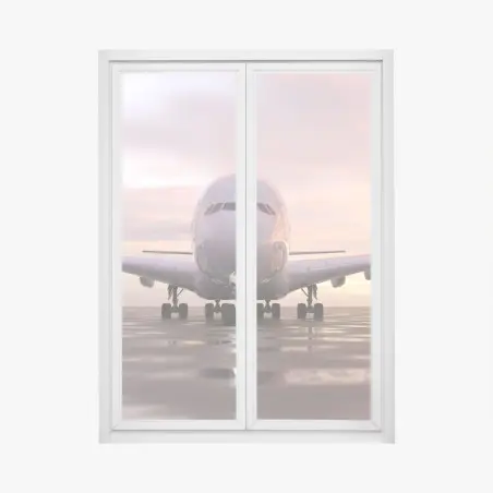 Pegatina para ventana avión frontal al atardecer en pista – Pixers®