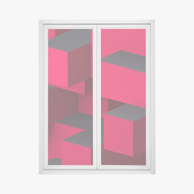 Pegatina para ventana diseño geométrico tridimensional en rojo y negro