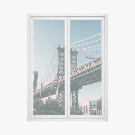 Pegatina para ventana impresión urbana: puente de Manhattan y fachadas de ladrillo – Pixers®