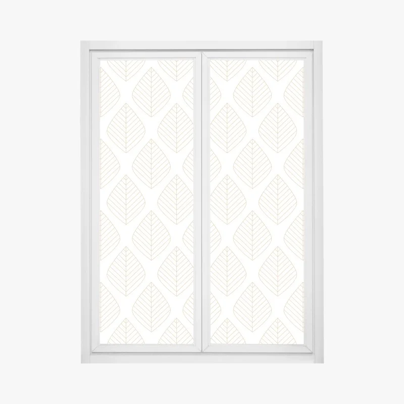 Pegatina para ventana patrón de hojas doradas sobre fondo blanco