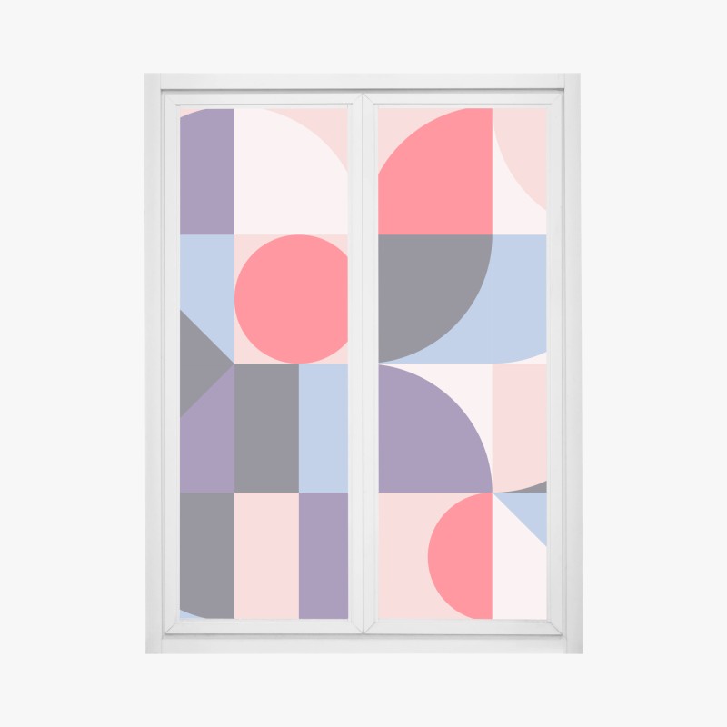 Pegatina para ventana composición geométrica en tonos pastel y vivos