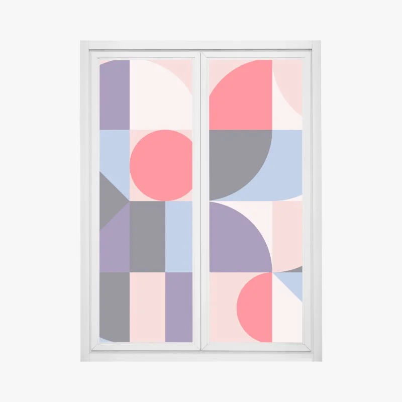 Pegatina para ventana composición geométrica en tonos pastel y vivos