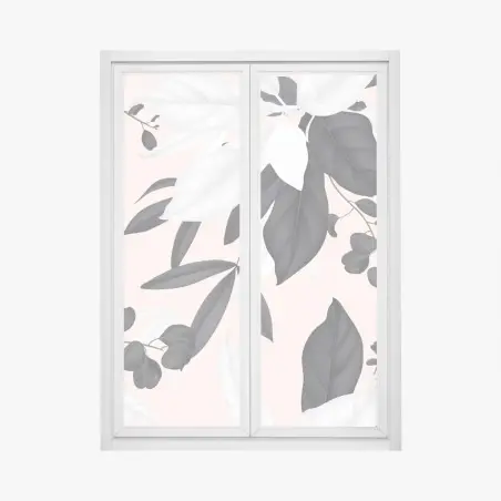 Pegatina para ventana diseño botánico en blanco y negro sobre fondo rosa pálido – Pixers®