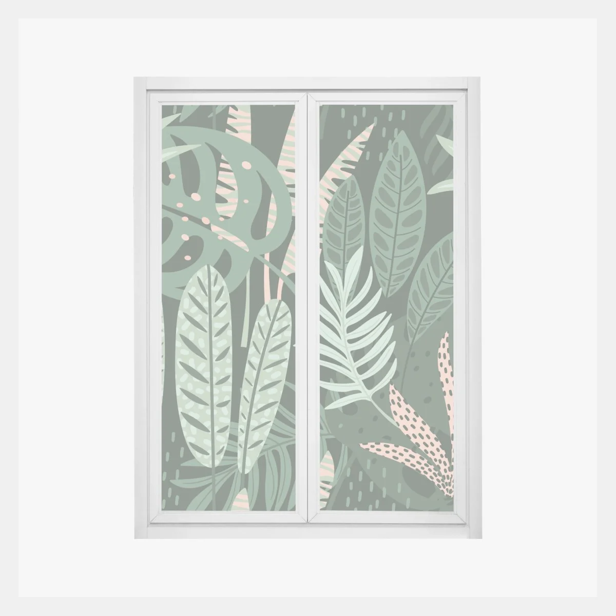 Pegatina para ventana selva serena: estampado botánico en tonos verdes – Pixers® Pegatina para ventana selva serena: estampado botánico en tonos verdes – Pixers®