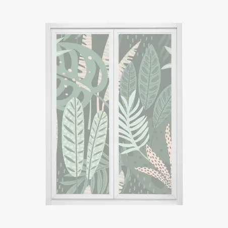 Pegatina para ventana selva serena: estampado botánico en tonos verdes – Pixers®