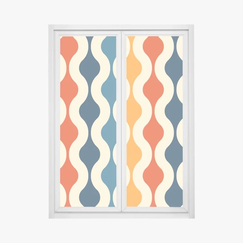 Pegatina para ventana patrón geométrico retro ondulado multicolor