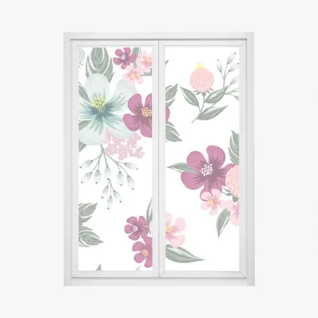 Pegatina para ventana elegante estampado floral en tonos rosa y verde – Pixers®