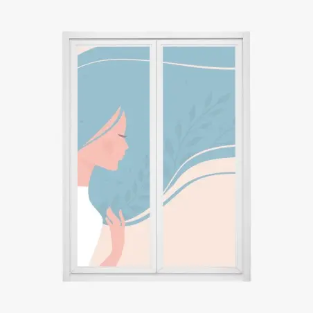 Pegatina para ventana mujer serena con cabello floral – Pixers®