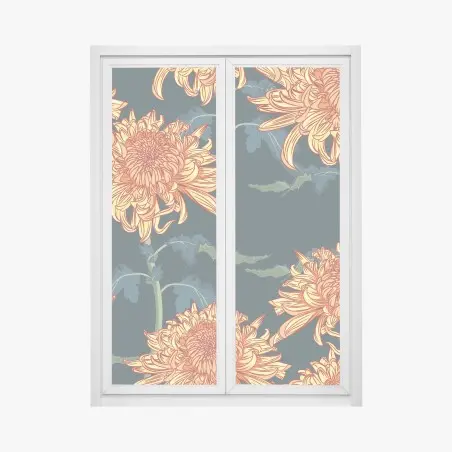 Pegatina para ventana crisantemos otoñales sobre fondo azul profundo – Pixers®