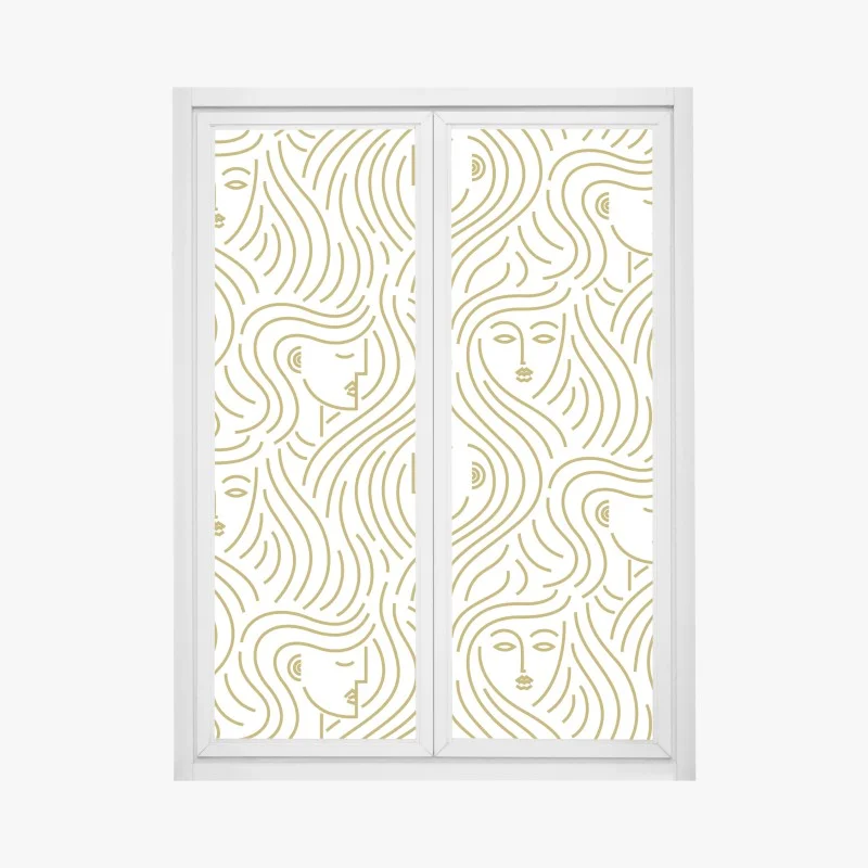 Pegatina para ventana patrón abstracto de rostros femeninos en dorado