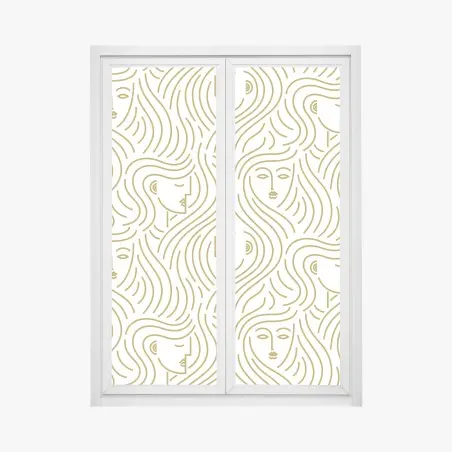 Pegatina para ventana patrón abstracto de rostros femeninos en dorado – Pixers®