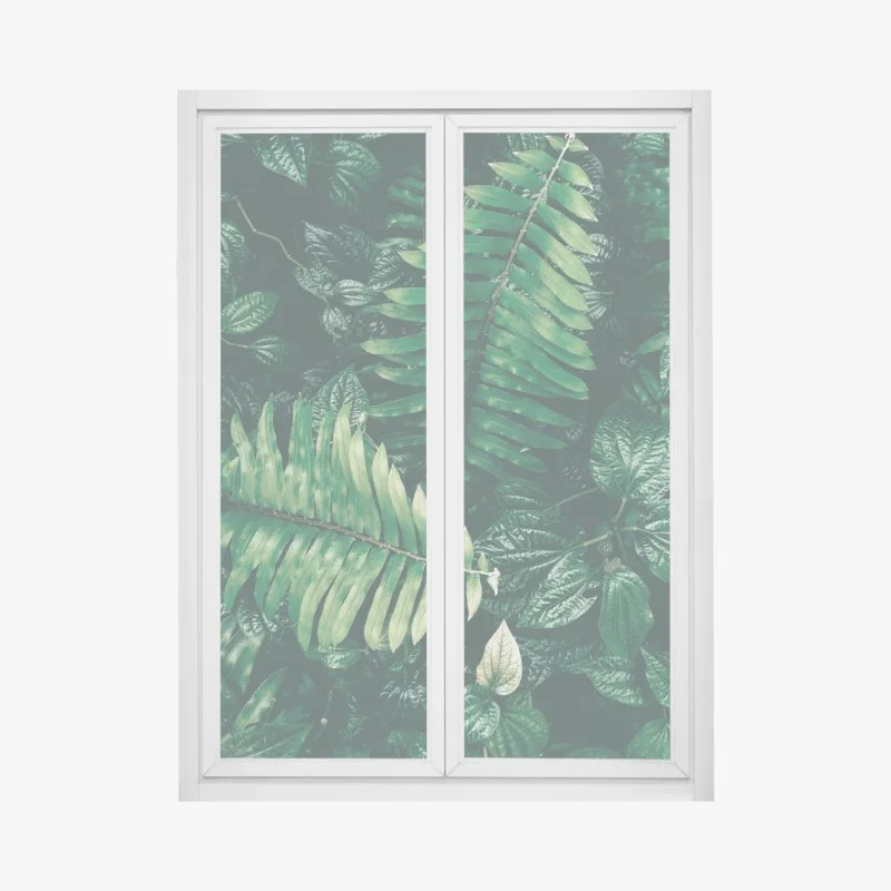 Pegatina para ventana mosaico de hojas tropicales en tonos oscuros