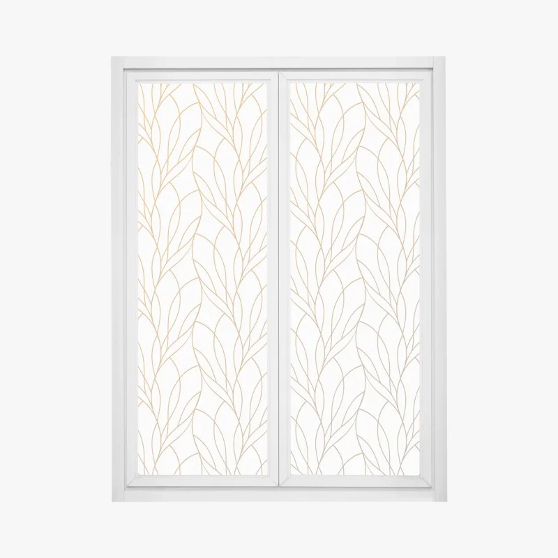 Pegatina para ventana patrón de hojas doradas sobre fondo blanco