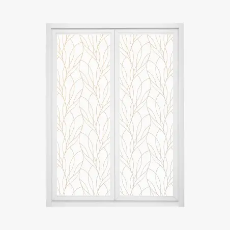 Pegatina para ventana patrón de hojas doradas sobre fondo blanco – Pixers®