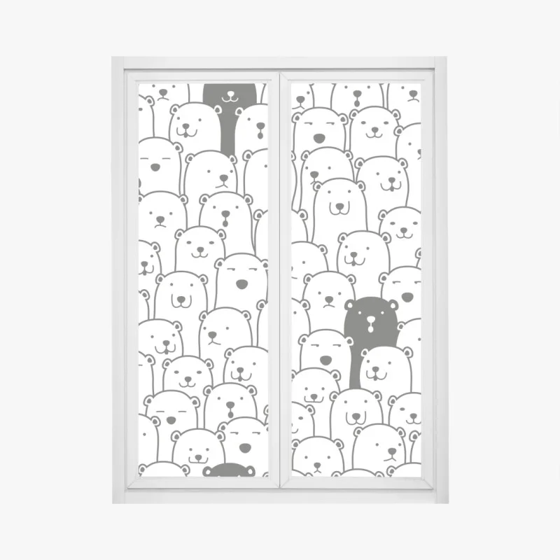 Pegatina para ventana patrón de osos minimalista en blanco y negro