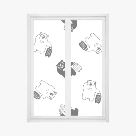 Pegatina para ventana patrón de osos viajeros en blanco y negro – Pixers®