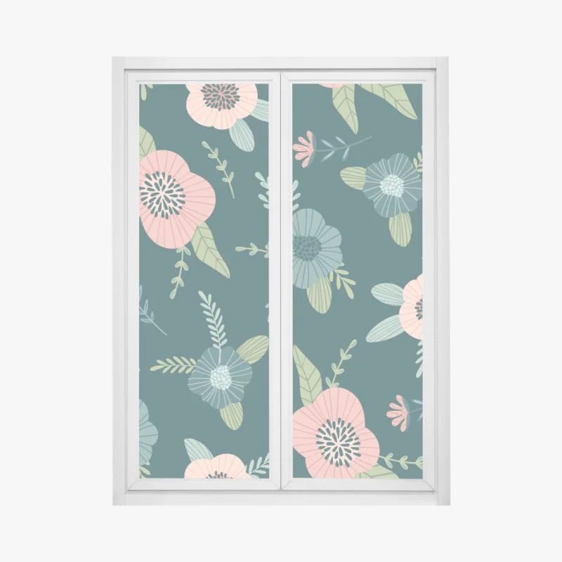 Pegatina para ventana patrón floral vintage en tonos esmeralda y rosa