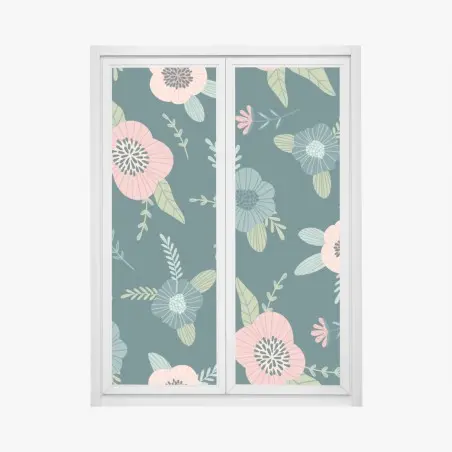 Pegatina para ventana patrón floral vintage en tonos esmeralda y rosa – Pixers®