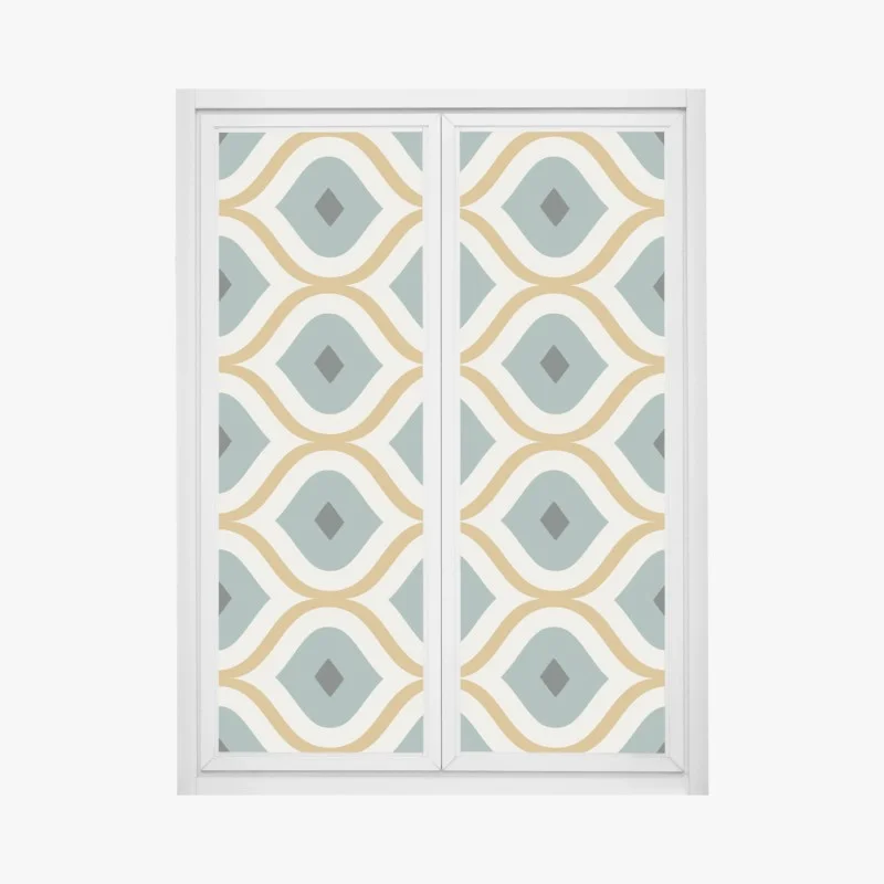 Pegatina para ventana diseño geométrico retro en tonos verde azulado y dorado