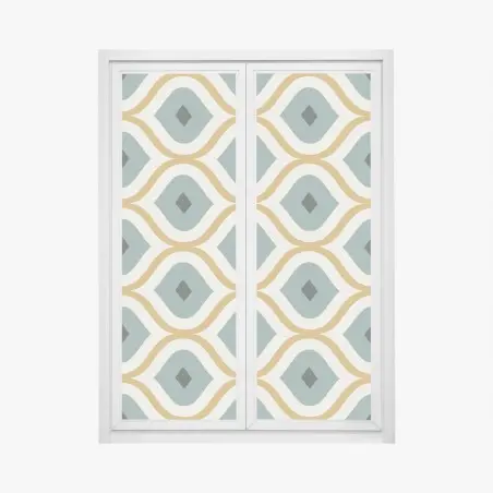Pegatina para ventana diseño geométrico retro en tonos verde azulado y dorado – Pixers®