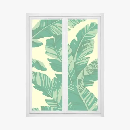 Pegatina para ventana patrón de hojas tropicales en verde – Pixers®