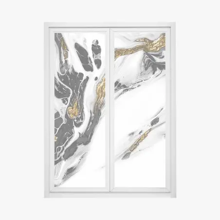 Pegatina para ventana flujo dorado sobre mármol en blanco y negro – Pixers®