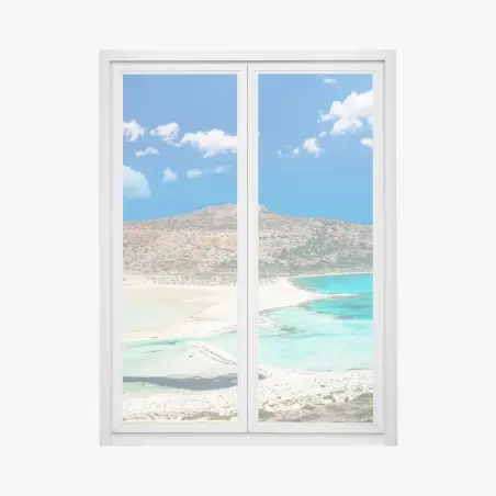 Pegatina para ventana paisaje marino de Balos: aguas turquesa y arena blanca – Pixers®