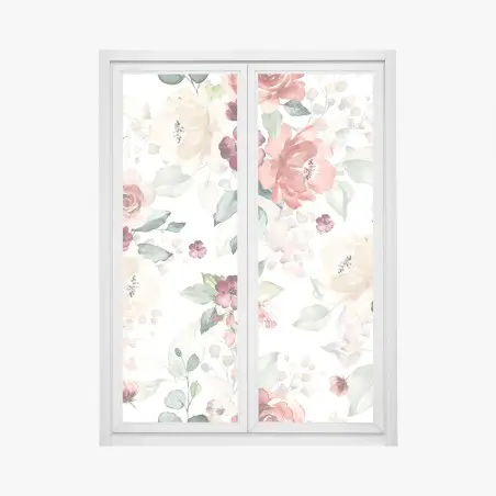 Pegatina para ventana estampado floral en acuarela con rosas y hojas – Pixers®