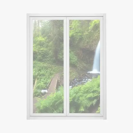 Pegatina para ventana bosque verde con cascada y sendero – Pixers®
