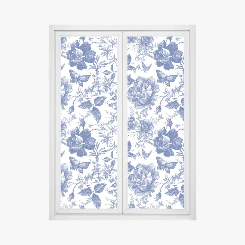 Pegatina para ventana estampado floral azul estilo vintage
