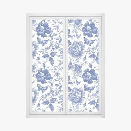 Pegatina para ventana estampado floral azul estilo vintage – Pixers®