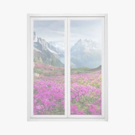 Pegatina para ventana pradera alpina en flor junto a Mont Blanc – Pixers®