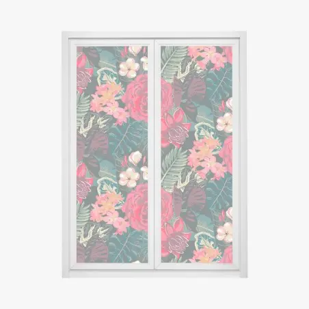 Pegatina para ventana estampado floral tropical en tonos rojos – Pixers®