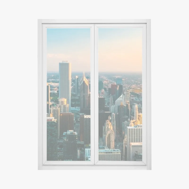 Pegatina para ventana puesta de sol sobre Chicago: horizonte urbano moderno