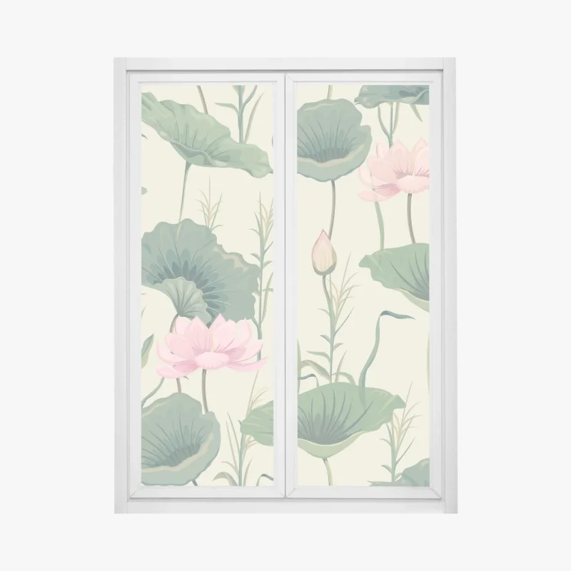 Pegatina para ventana estampa de lotos y hojas verdes