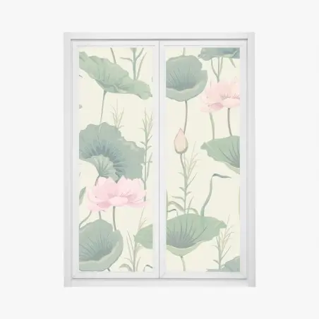 Pegatina para ventana estampa de lotos y hojas verdes – Pixers®
