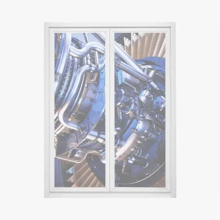Pegatina para ventana detalle de turbina aeronáutica en azul metálico – Pixers®