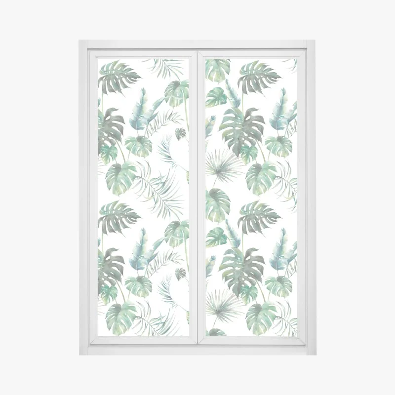 Pegatina para ventana follaje tropical en acuarela