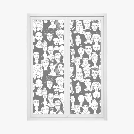 Pegatina para ventana mosaico de rostros diversos en blanco y negro – Pixers®