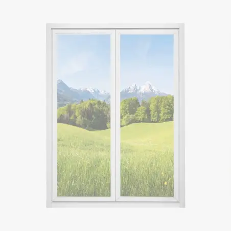 Pegatina para ventana paisaje primaveral de pradera y montañas – Pixers®