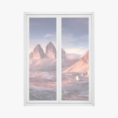 Pegatina para ventana amanecer en las Dolomitas con picos imponentes – Pixers®