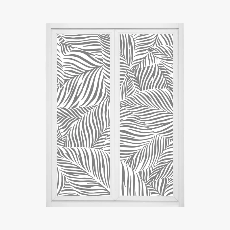 Pegatina para ventana patrón de hojas rayadas en blanco y negro