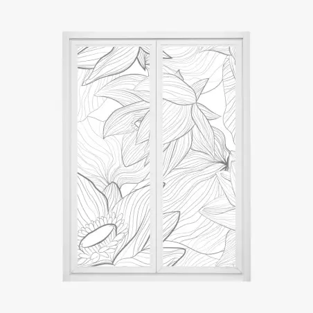 Pegatina para ventana patrón floral de loto en blanco y negro – Pixers®