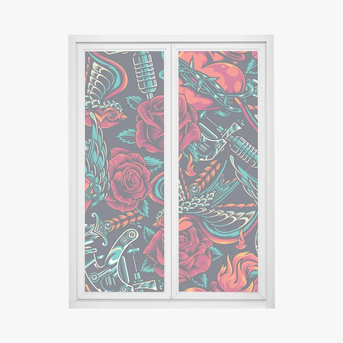 Pegatina para ventana diseño retro de rosas y golondrinas con actitud rock – Pixers® Pegatina para ventana diseño retro de rosas y golondrinas con actitud rock – Pixers®