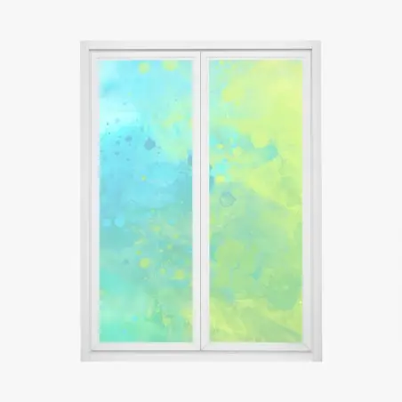 Pegatina para ventana composición abstracta en acuarela azul y verde vibrante – Pixers®