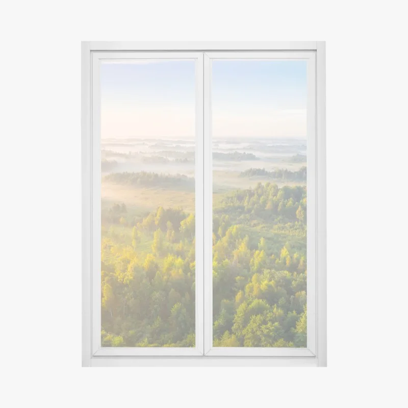 Pegatina para ventana amanecer brumoso en el humedal de Zvanets