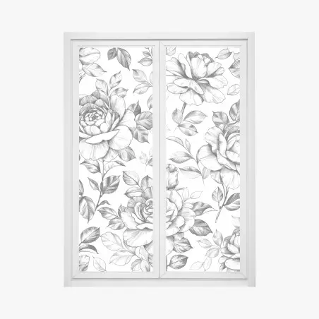 Pegatina para ventana motivo de rosas vintage en blanco y negro – Pixers®