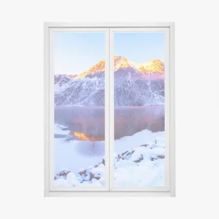 Pegatina para ventana amanecer dorado en los Alpes nevados – Pixers®