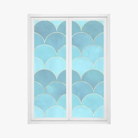 Pegatina para ventana patrón de escamas marinas turquesa con detalles dorados – Pixers®